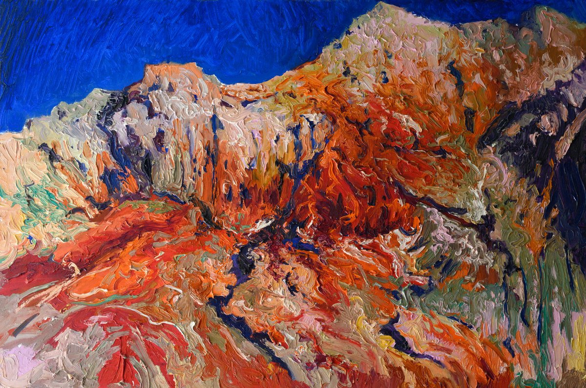 Expressive Landscape Oil Painting By Suren Nersisyan, 36 X 24", Mouintains From Desert, Original Artwork