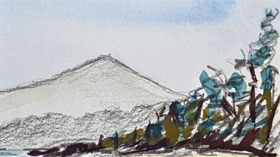 An Irish coastline - Bray head to the Sugarloaf- a watercolour and pencil study