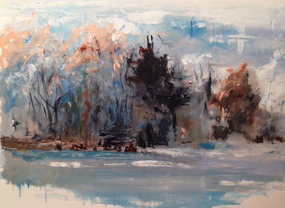 Winter on the wood- original oil painting-55x38 cm (22' x 15' )