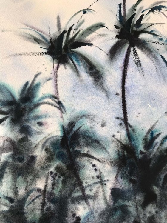 Palm trees on the beach 2. one of a kind. original painting. gift.