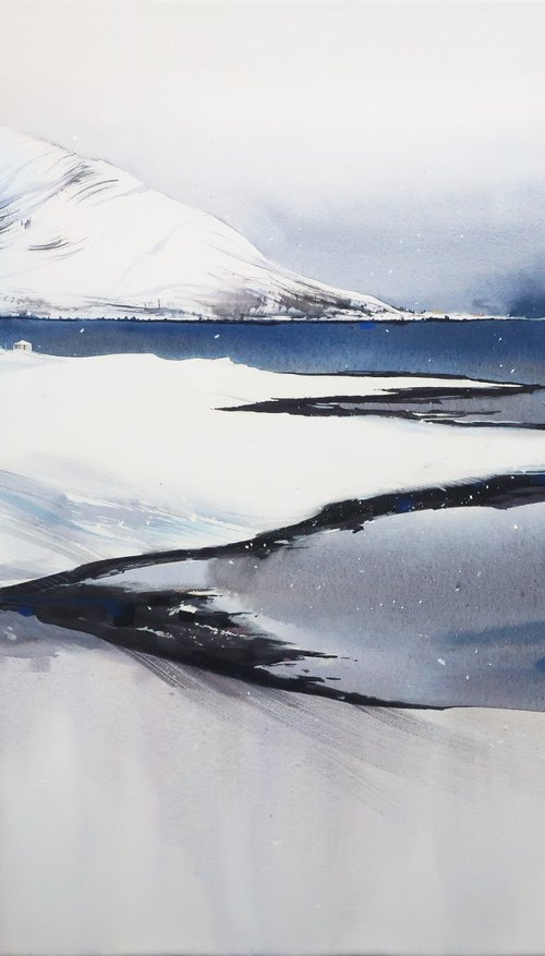 Iceland winter. 75*55 cm. Minimalist landscape. by Alla Vlaskina