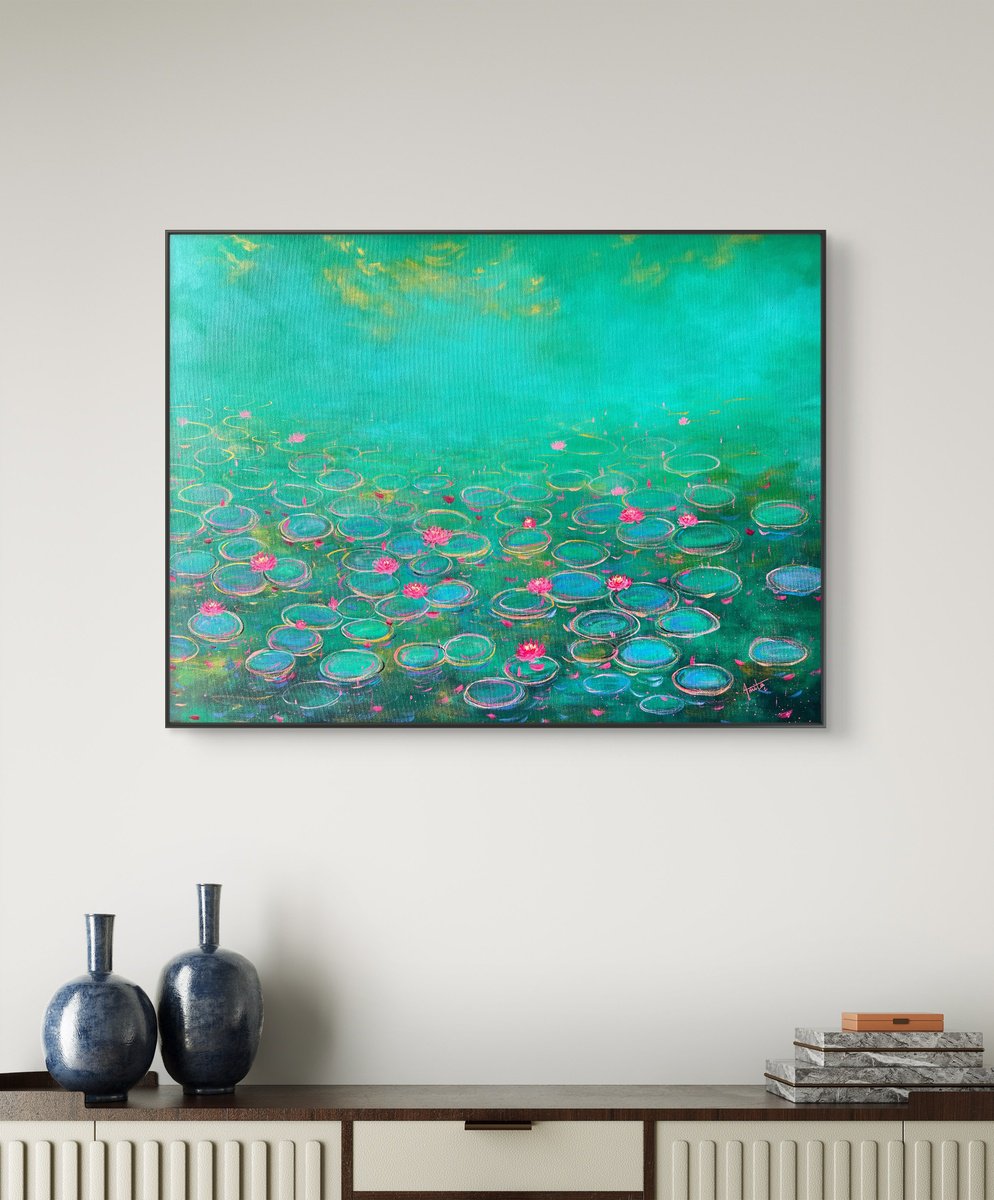 Impressionistic Landscape Acrylic Painting By Amita Dand, 40 X 30, A Delicate Moment, Original Artwork