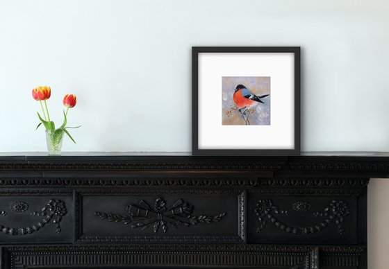 Bird oil painting - Bullfinch small canvas artwork - Christmas gift for bird lover (2021)