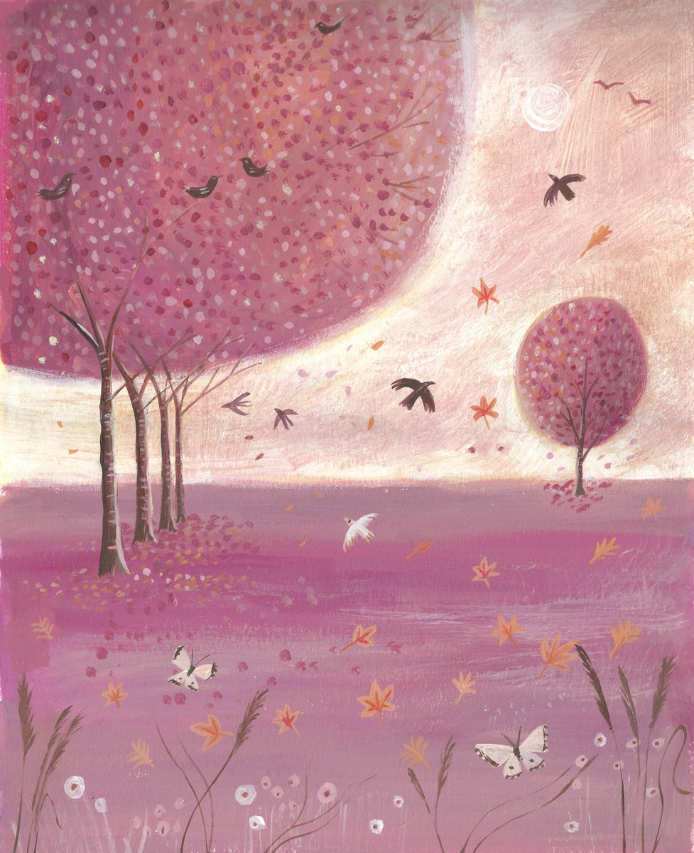 Impressionistic Landscape Acrylic Painting By Mary Stubberfield, 11 X 14", Autumn Tree Walk, Original Artwork