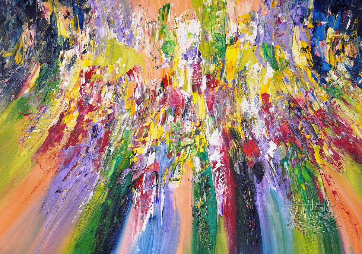 Abstract Acrylic Painting By Peter Nottrott, 39 X 28", Spring Time Symphony S 1, Original Artwork