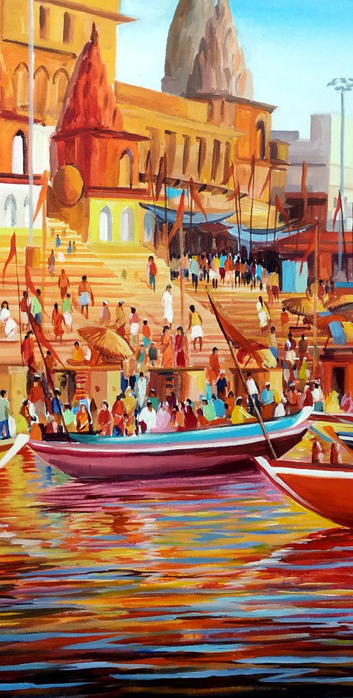 Colorful Morning Varanasi Ghats by Samiran Sarkar