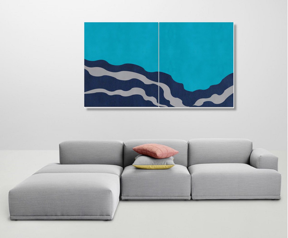 Abstract Landscape Acrylic Painting By Marina Krylova, 55 X 31", Contemporary Landscape #31, Original Artwork