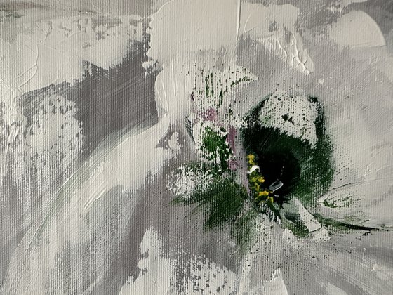 A Littel bit of beauty- texture art flowers, light abstract impasto painting.