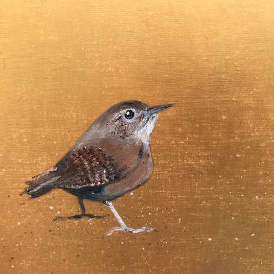How About It? Two Little Wrens on Gold