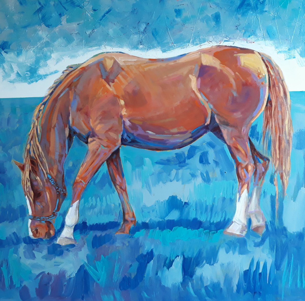 Animal Acrylic Painting By Claudio Ciardi, 31 X 31, Horse, Original Artwork