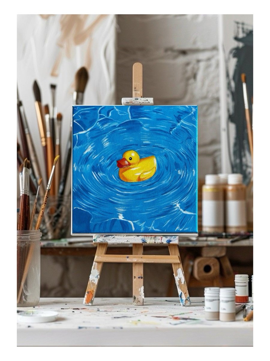 Impressionistic Still Life Acrylic Painting By Amelia Taylor, 8 X 8, Rubber Ducky, Original Artwork