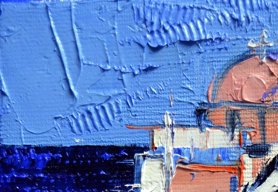 ABSTRACT OIA VILLAGE VIEW - Miniature Cityscape 05 Impasto Palette Knife Oil Painting