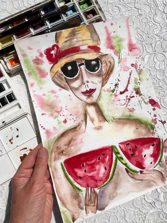 Watermelon Girl Painting