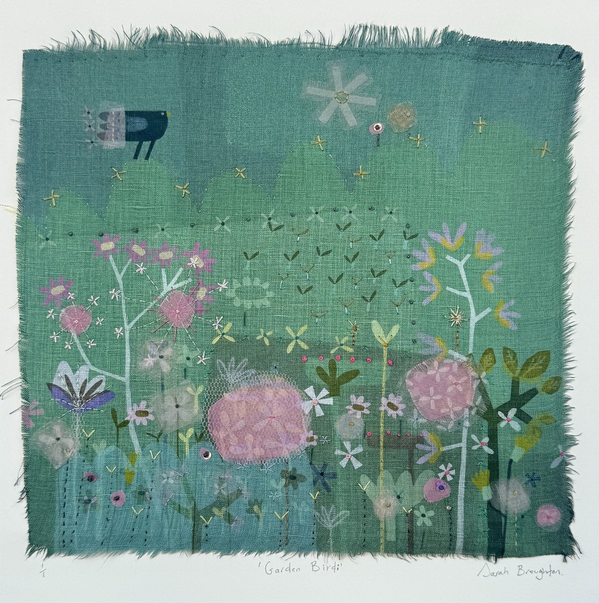 Illustrative Landscape Limited Edition Print By Sarah Broughton, 13 X 13", Garden Bird I, Original Artwork