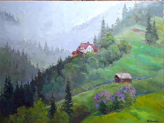 Oil painting Rain in the mountains