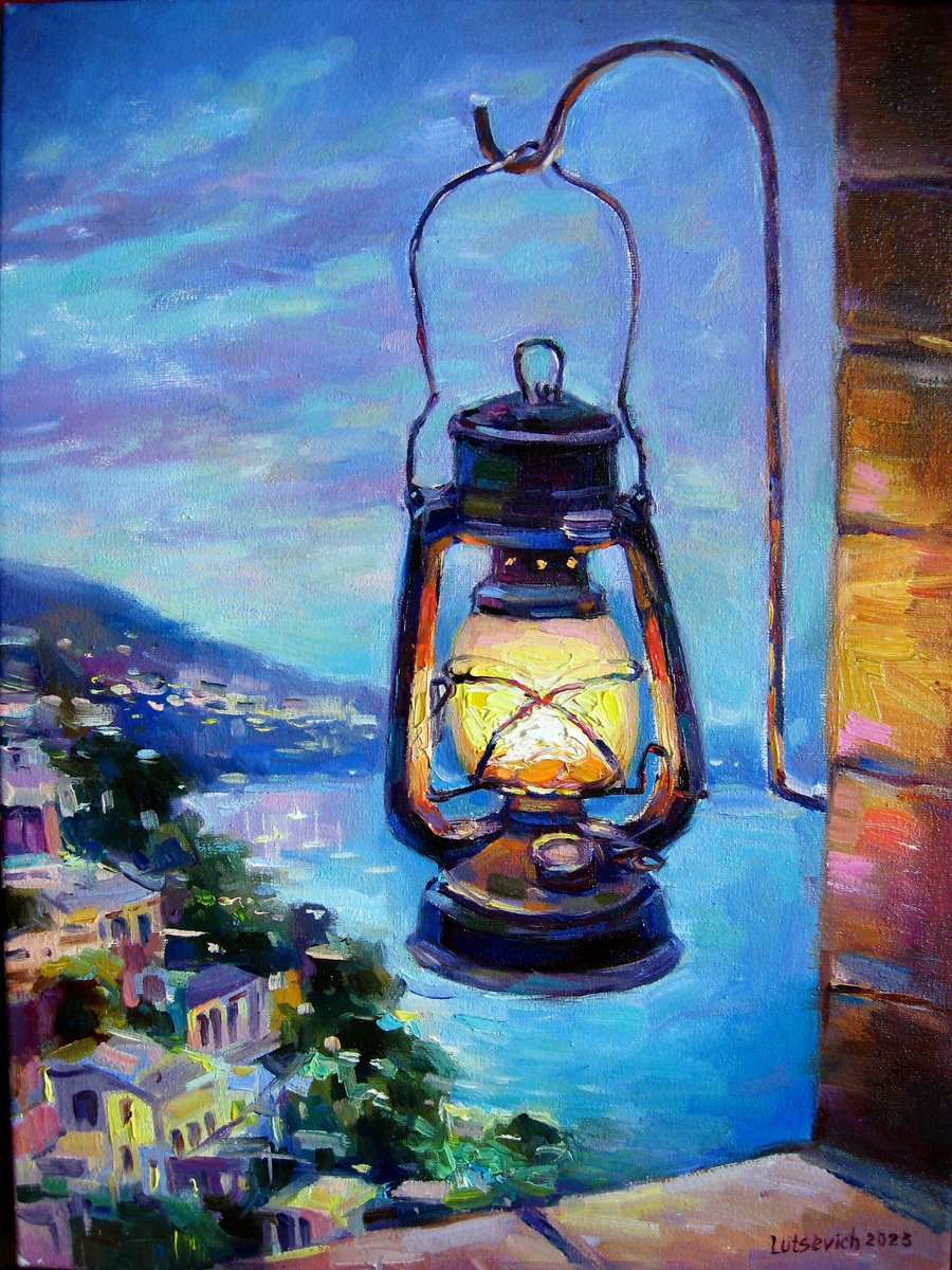 Landscape with a kerosene lamp. Amalfi Coast by Vladimir Lutsevich