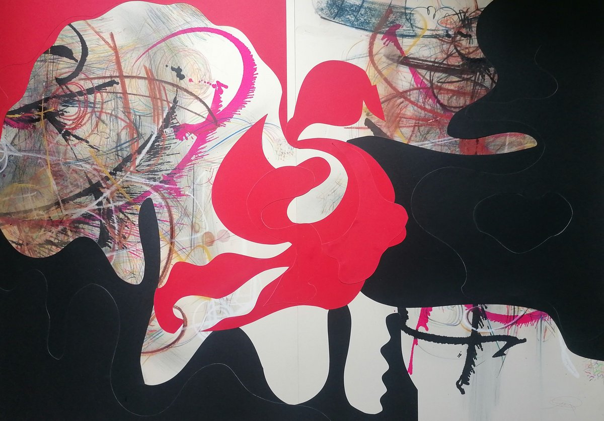 Surrealistic Abstract Collage By Stefano Mazzolini, 55 X 39", Cinevol, Original Artwork