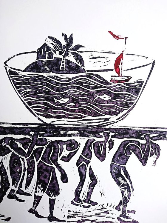 Paradise Island - linocut print