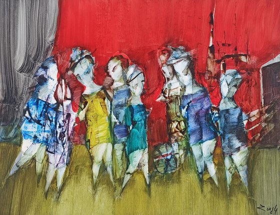 Abstract figures series - 8 (31x41cm, oil painting, paper)