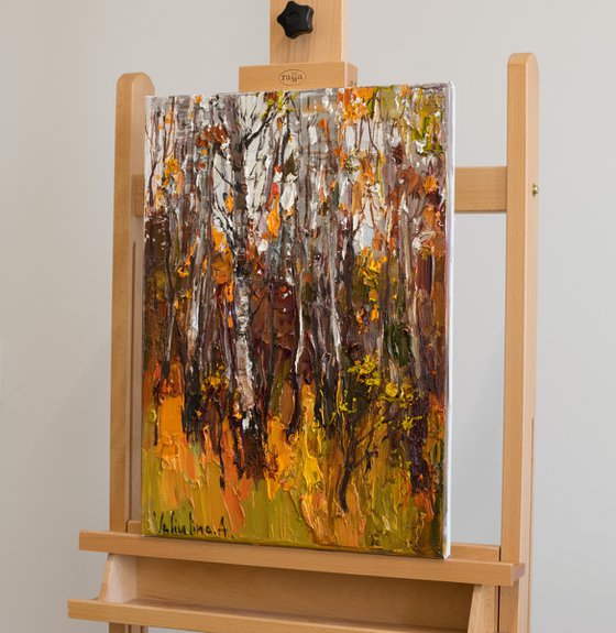 Autumn forest. Impasto  Landscape painting