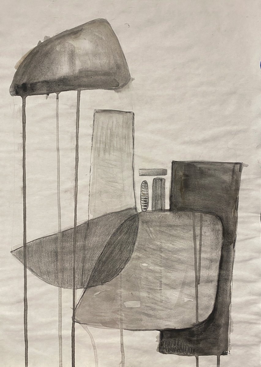 Geometric Abstract Pencil Drawing By Liubov Ro, 12 X 16", Rain Over The City, Original Artwork