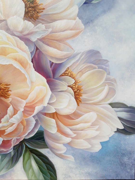 "Beauty of peonies", floral painting