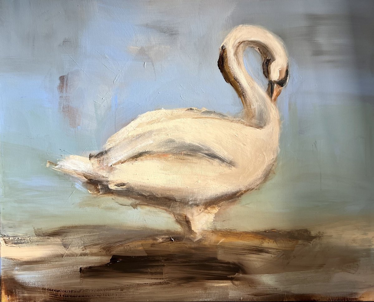 Expressive Animal Acrylic Painting By Tamara Andjus, 39 X 31", The Swan, Original Artwork