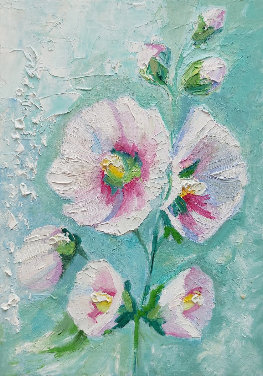 Mallow flowers painting by Yulia Berseneva