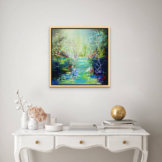 WATER LILY POND. Modern Impressionism inspired by Claude Monet Water-lilies