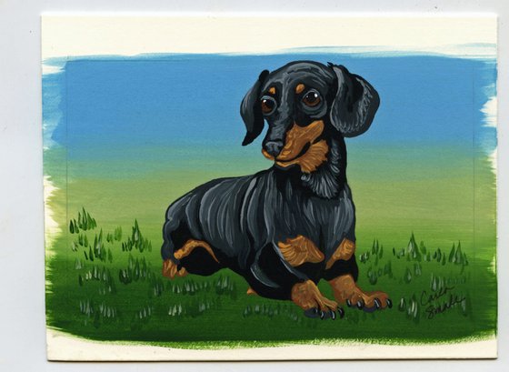 Original Miniature Painting Dachshund Doxie Pet Dog Art-Carla Smale