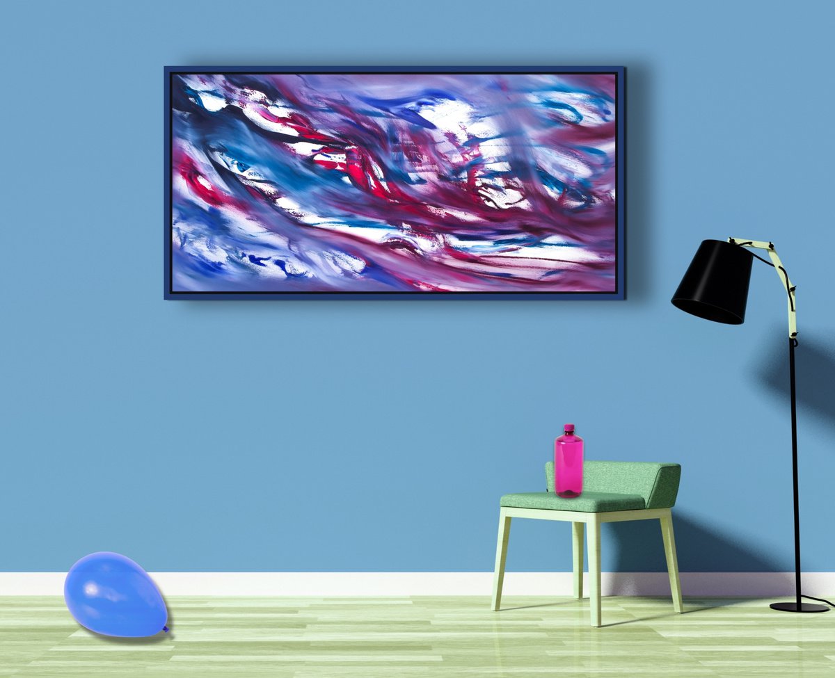 Blue & Red Experience, abstract emotional painting, 120x60 cm by Davide De Palma
