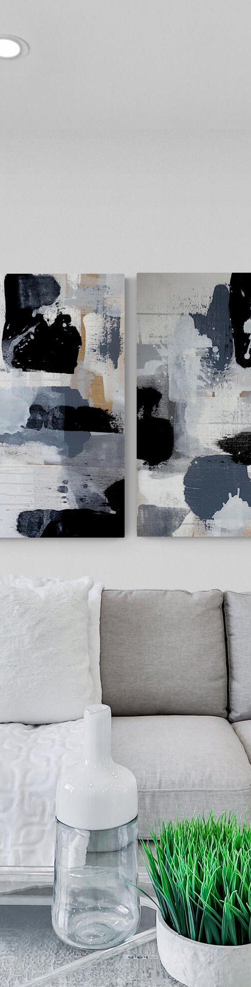 Abstraction No. 02479 XL black & white - set of 2 by Anita Kaufmann