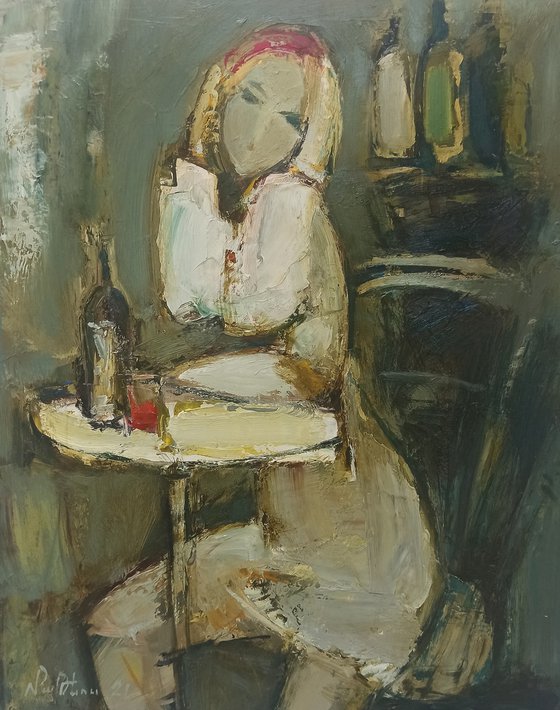 In the cafe 34x43cm, oil painting, paper