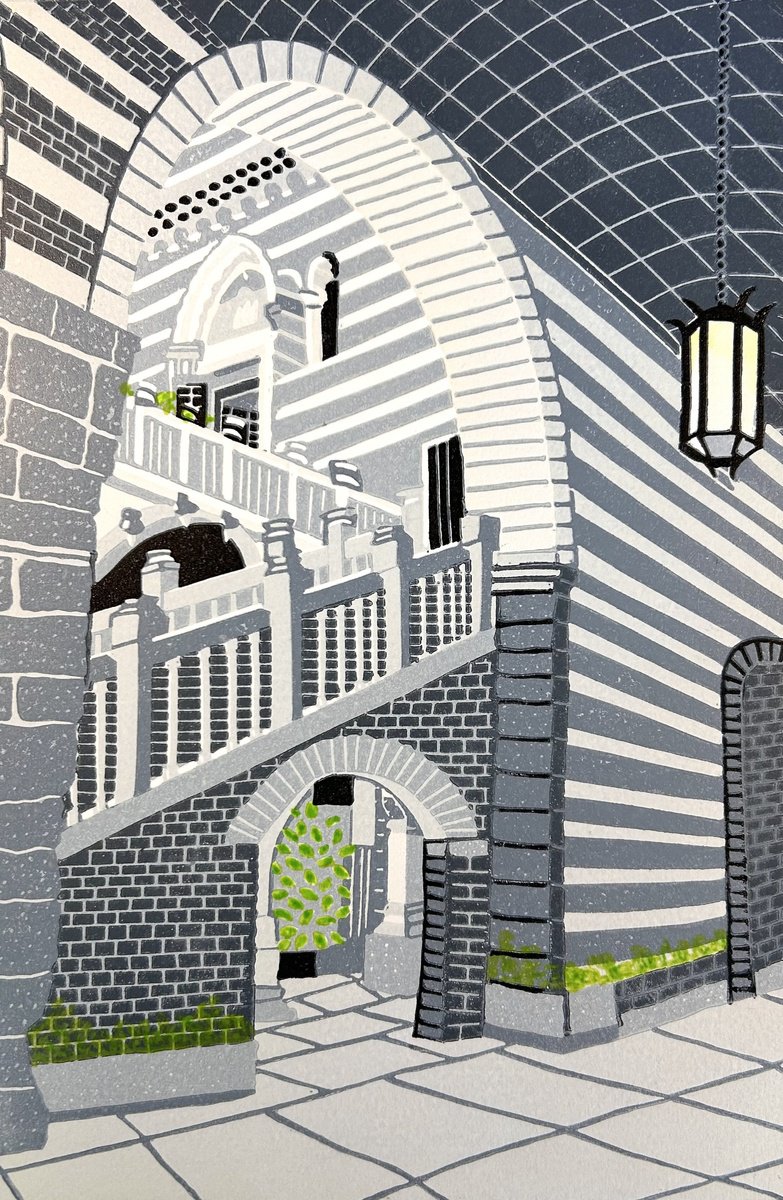 Illustrative Linocut , Under The Arch By Nathalie Pymm Art, 8 X 12, Artwork For Sale On Artfinder