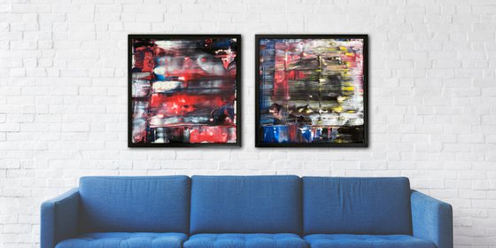 "Come Home To Me" - Original PMS Abstract Diptych Acrylic Paintings On Plexiglass, Framed - 52" x 26"