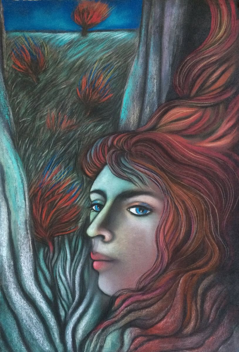 The Memory (Blue Eyed-Girl) large pastel by Phyllis Mahon