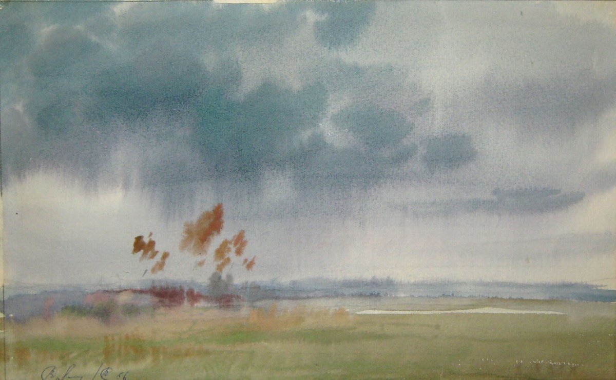 Impressionistic Landscape Watercolour By Valeriy Savenets-1, 14 X 9", The Rain Has Passed, Original Artwork