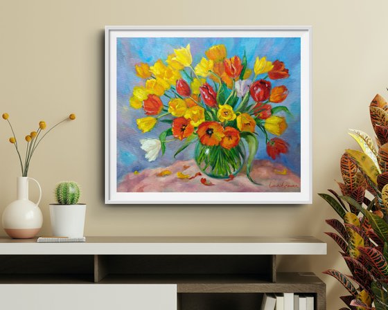 Colorful tulips in a vase