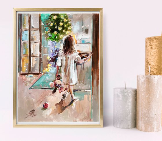 Christmas painting with girl