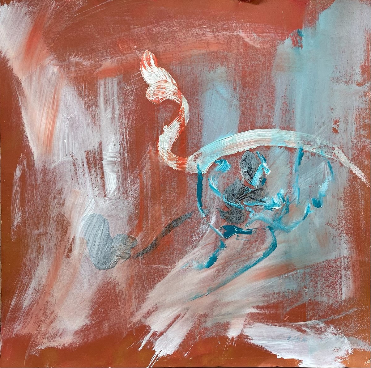 Organic Abstract Acrylic Painting By Christel Haag, 16 X 16, Schwanengesang, Original Artwork