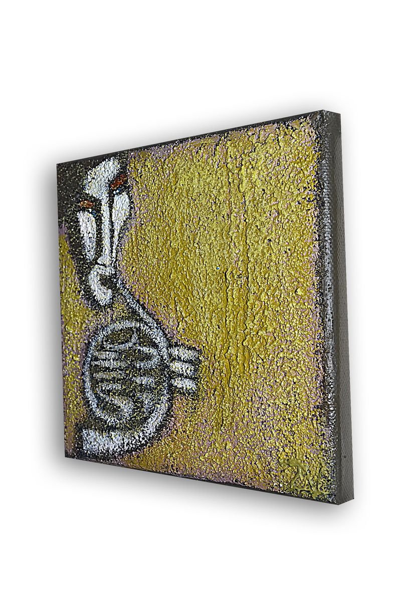 Surrealistic Portrait Acrylic Painting By Zhana Viel, 6 X 6", Horn, Original Artwork