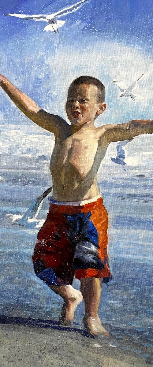 Beach Boy with Seagulls by Paul Cheng