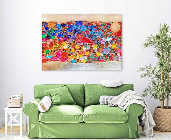 Summer in Spain - Abstract wall sculpture from precious stones. Colorful mosaic art