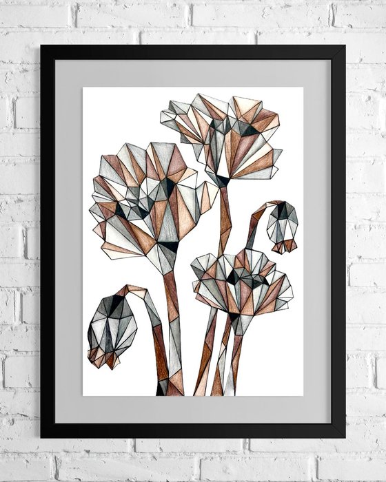 TERRACOTTA POPPIES IN STAINED GLASS LIGHT