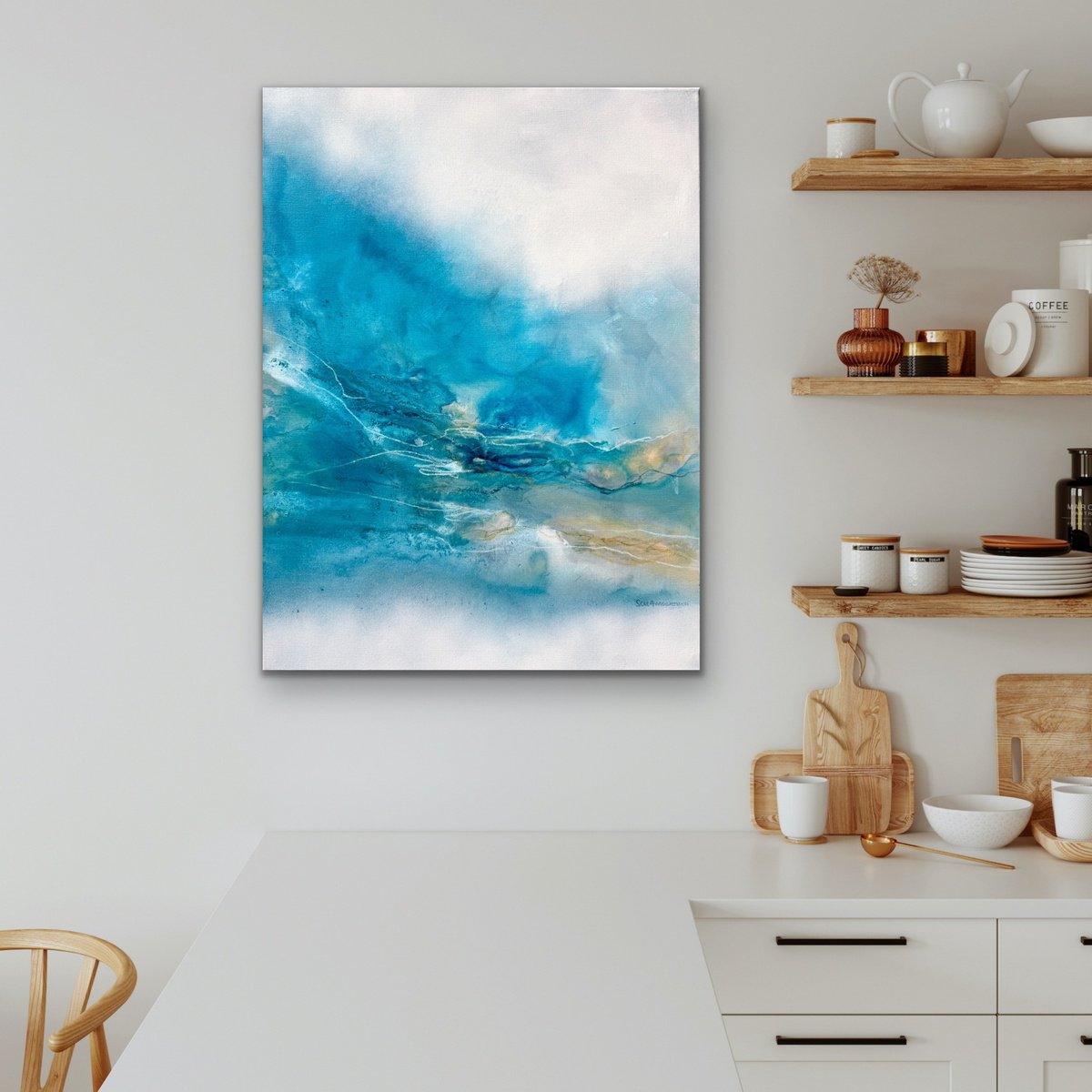 Organic Landscape Acrylic Painting By Kirsten Schankweiler, 24 X 31", Ocean Memories Iv, Original Artwork