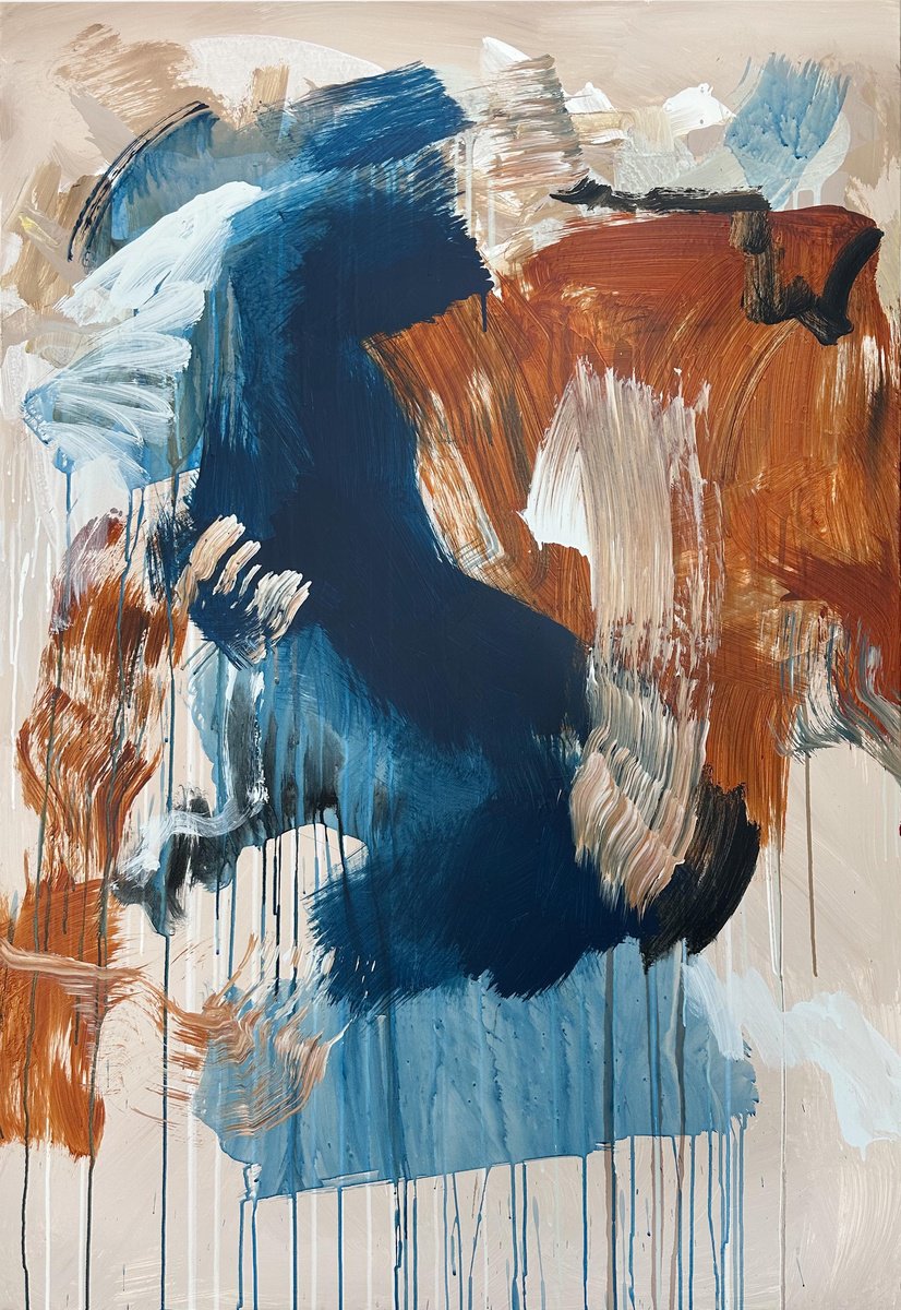 Expressive Abstract Acrylic Painting By Omar Obaid, 39 X 59", Late Night Reminiscing, Original Artwork