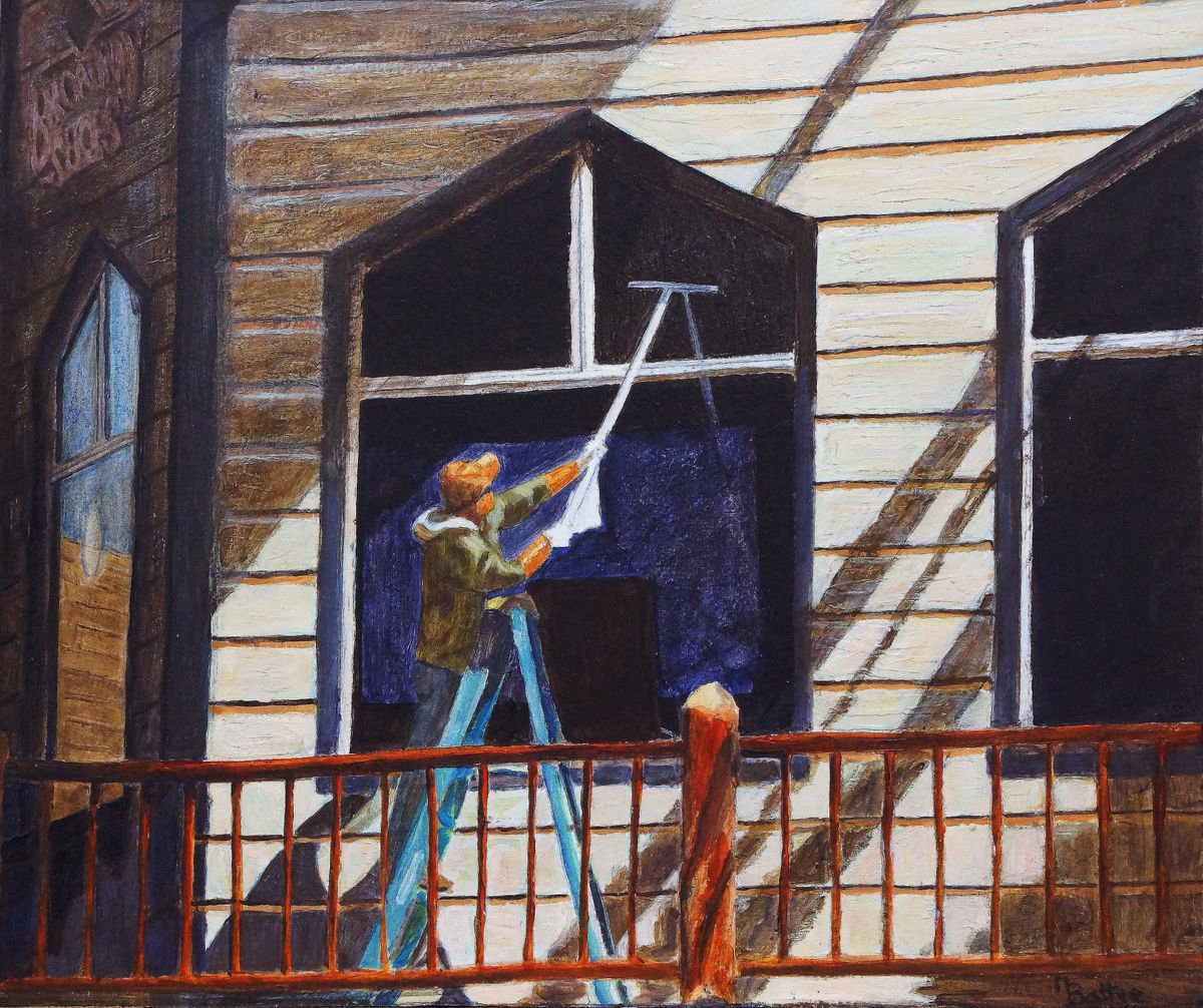 The Window Cleaner - Acrylic Painting by Margaret Battye