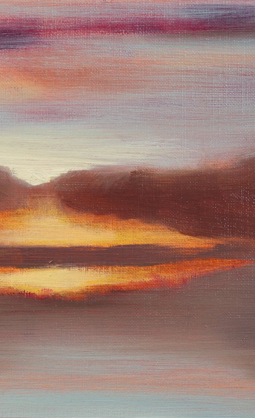 Sunset on the river - landscape oil painting Nature Horizon by Fabienne Monestier