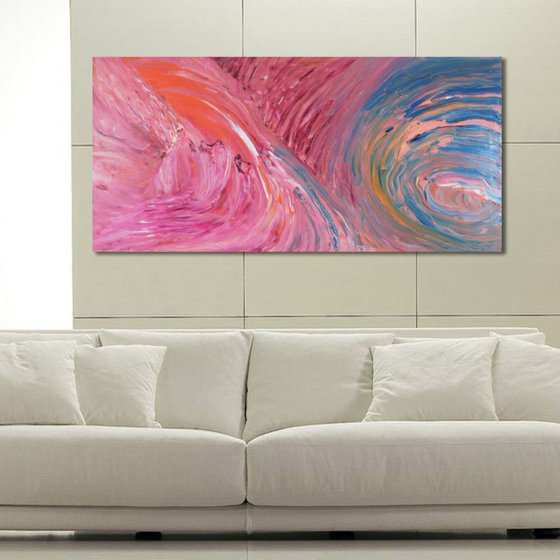 Eclipse of the moon - 120x60 cm, LARGE XXL, Original abstract painting, oil on canvas