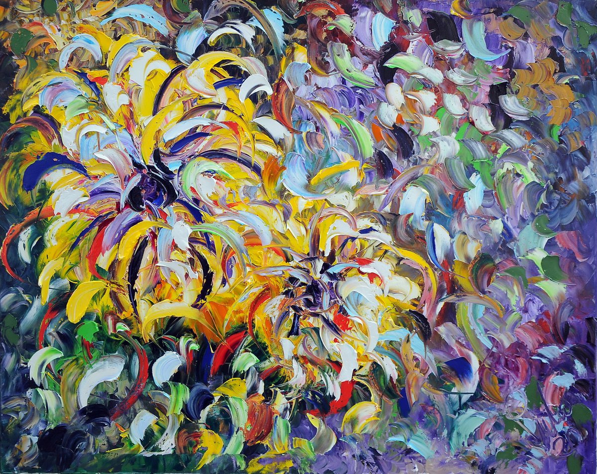 Impressionistic Abstract Oil Painting By Antonino Puliafico, 39 X 31, Calendula, Original Artwork